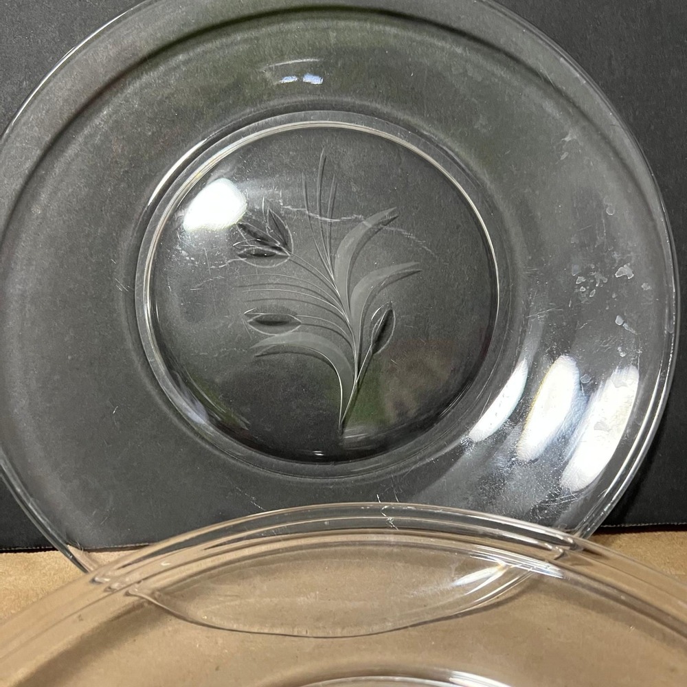 Vintage Clear Glass Saucers Etched Floral Set of 4 8.5‎ in Americana botanical